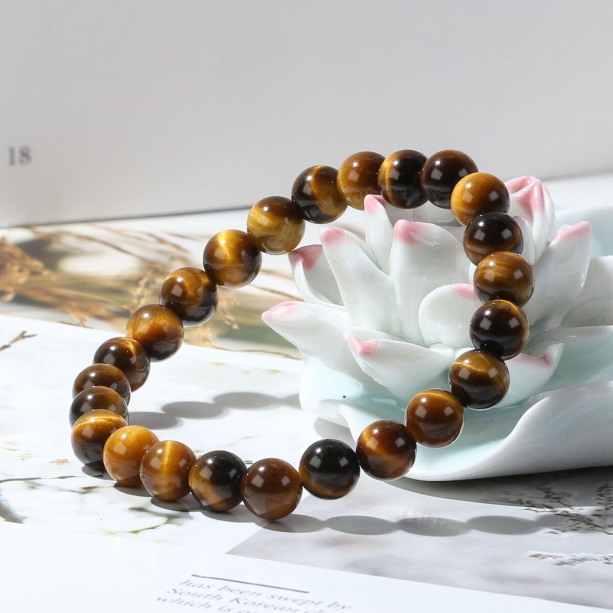 8mm Natural Gemstones Round Beads Energy Power Crystal Chakra Reiki Healing Elastic Stretch Bracelet 7 Inch Unisex-Tiger Eye Stone - Image 3