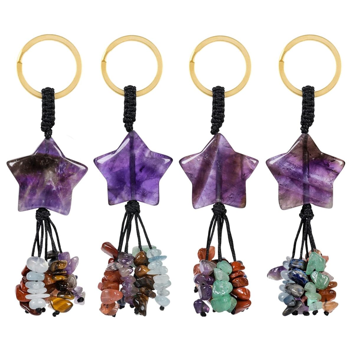 TUMBEELLUWA 7 Chakra Healing Crystal Keychain Stone Beads Tassel Key Ring Charm Amulet Car Keyrings for Men Women Unisex - Image 4