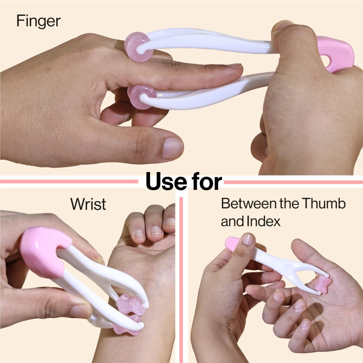 Finger Massage Tool, Hand Massager with Rose Quartz Roller, Effective Relief of Hand Discomfort Caused by Work, Game, Sports or Illness, Smooth Rose Quartz Roller Can Bring You The Great Comfort - Image 2
