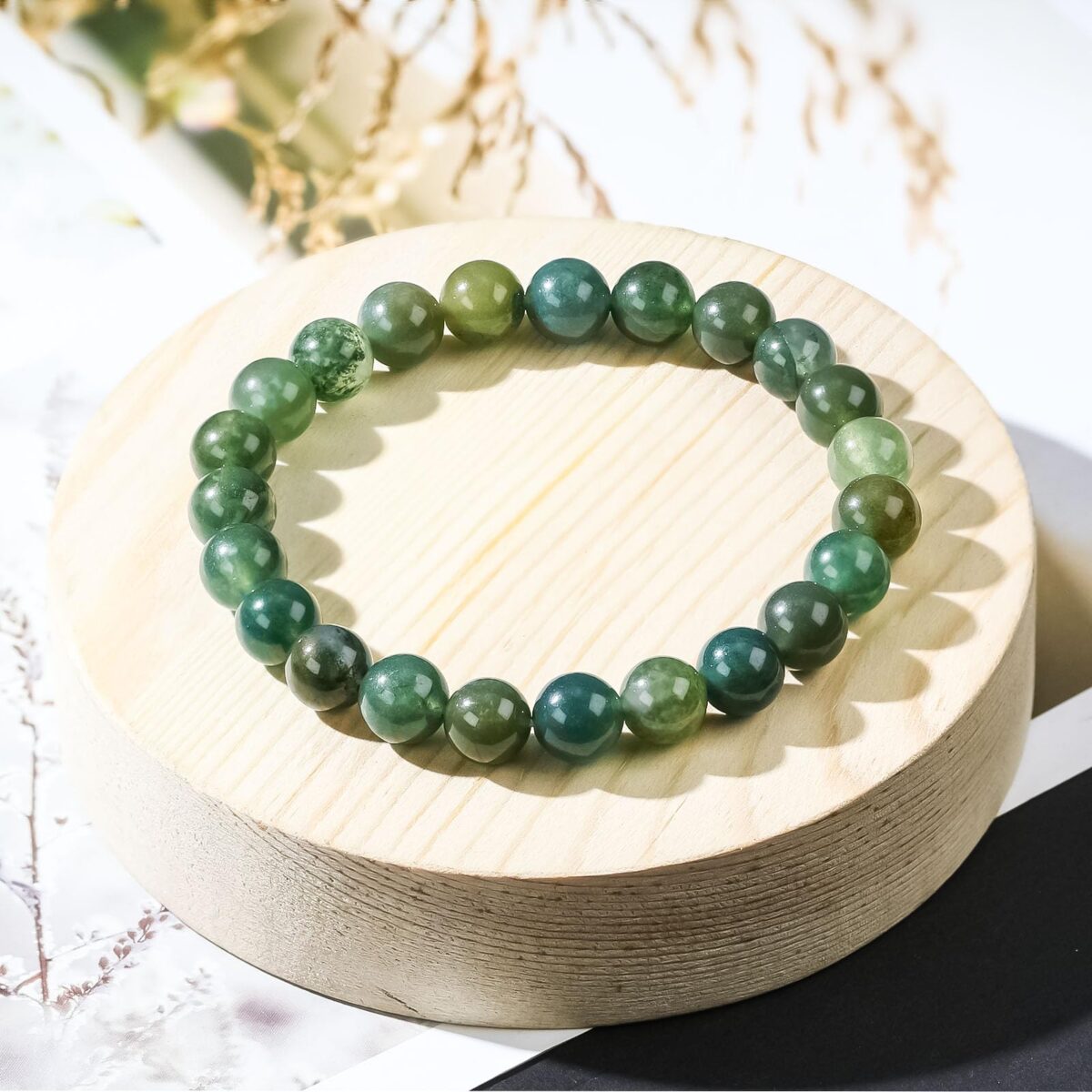 8mm Natural Gemstones Round Beads Energy Power Crystal Chakra Reiki Healing Elastic Stretch Bracelet 7 Inch Unisex-Aventurine - Image 5
