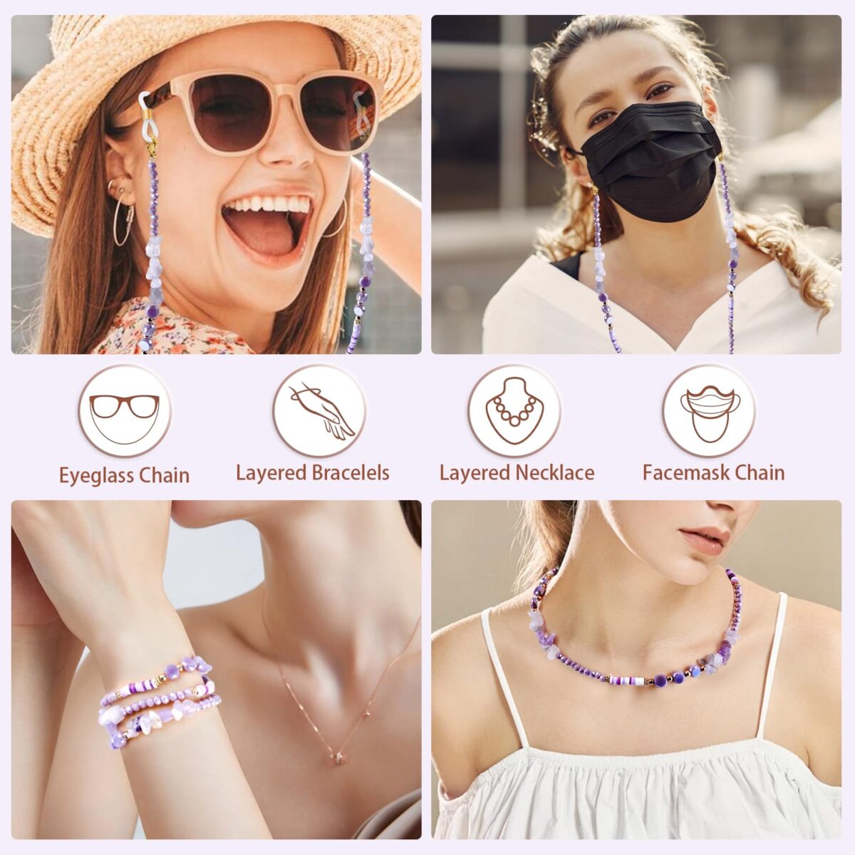 Crystal Glasses Chain for Women, Eye Glasses Holders Around Neck, Stylish Beaded Sunglasses Strap - Image 5