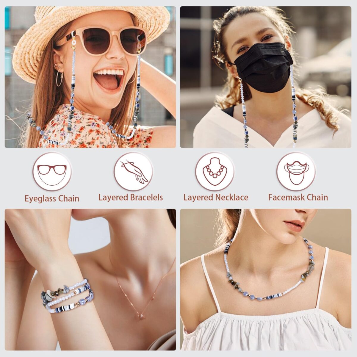 Crystal Glasses Chain for Women, Eye Glasses Holders Around Neck, Stylish Beaded Sunglasses Strap - Image 5