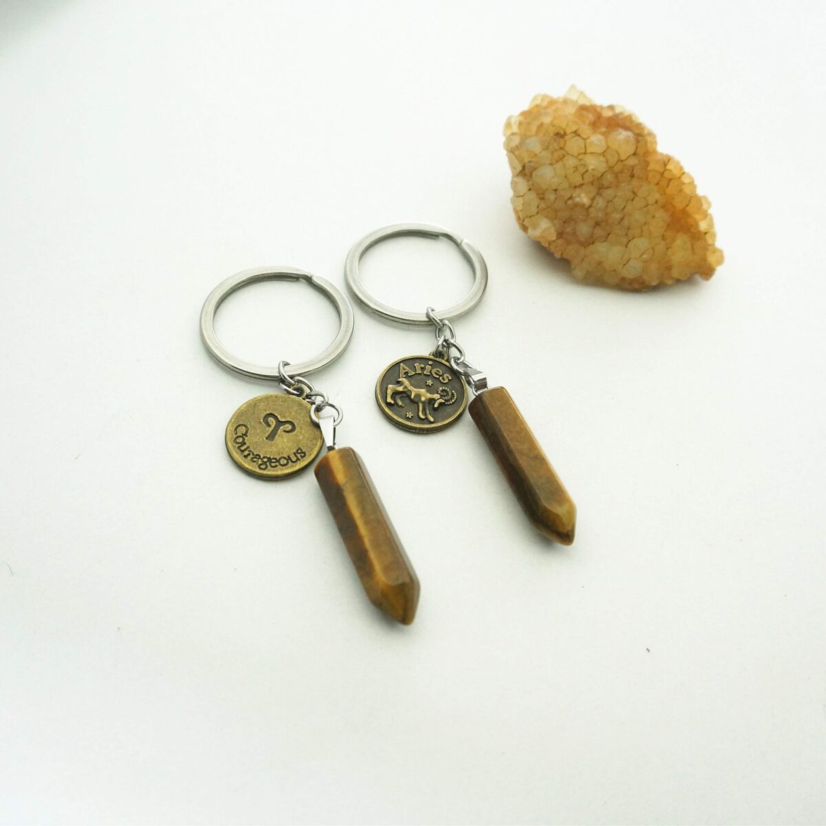 Zodiac Crystal Stone Keychain Natural Rose Stone/Red Agate/Aventurine Healing Crystal Keychain - Image 2
