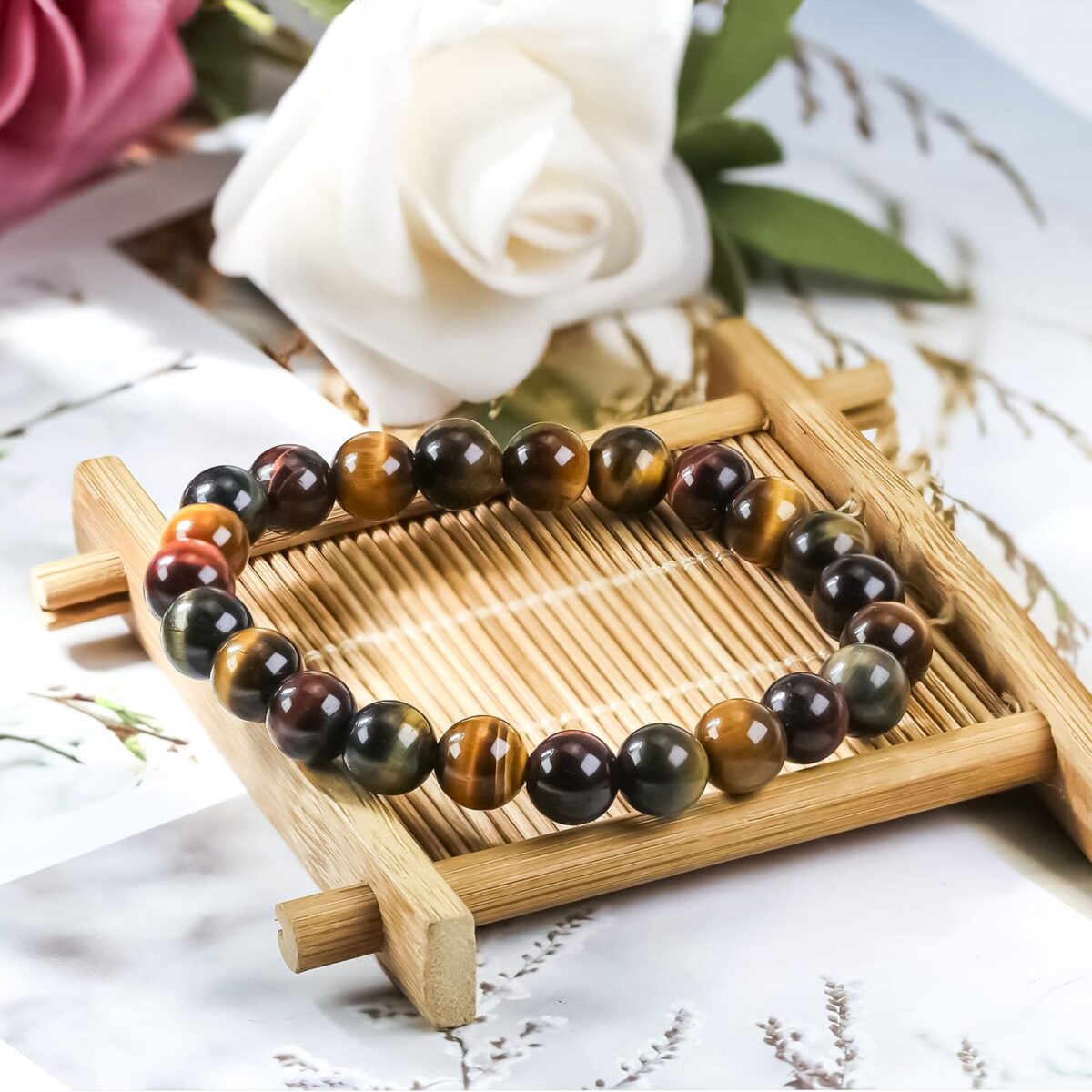 8mm Natural Gemstones Round Beads Energy Power Crystal Chakra Reiki Healing Elastic Stretch Bracelet 7 Inch Unisex-Tiger Eye Stone - Image 4