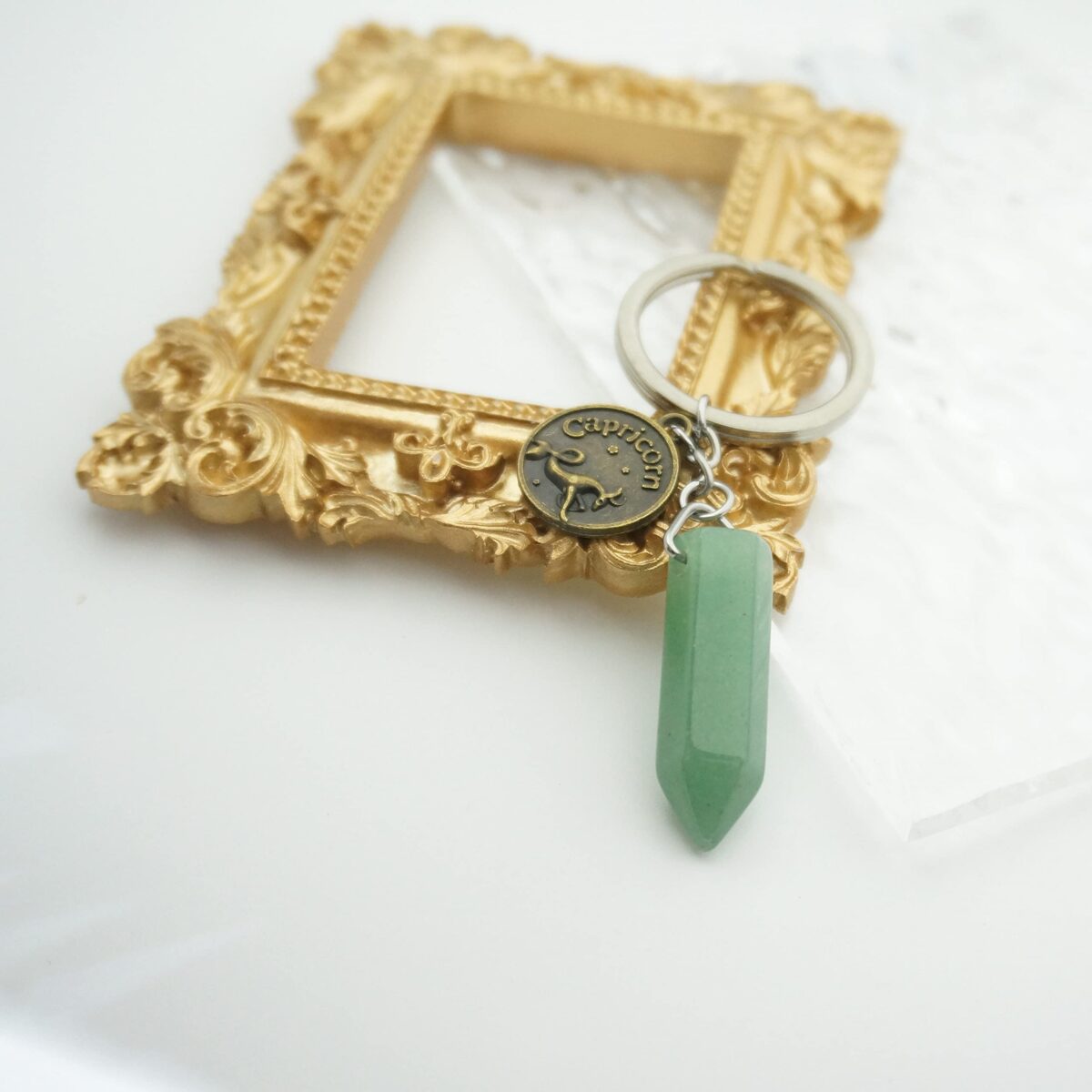 Zodiac Crystal Stone Keychain Natural Rose Stone/Red Agate/Aventurine Healing Crystal Keychain - Image 3