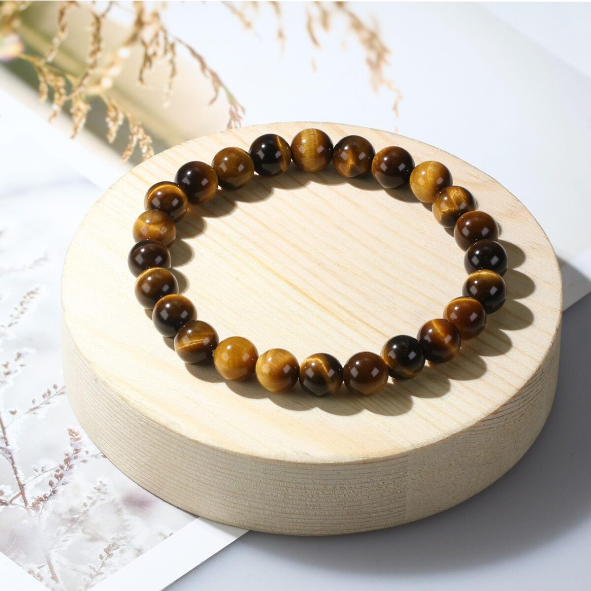 8mm Natural Gemstones Round Beads Energy Power Crystal Chakra Reiki Healing Elastic Stretch Bracelet 7 Inch Unisex-Tiger Eye Stone - Image 5