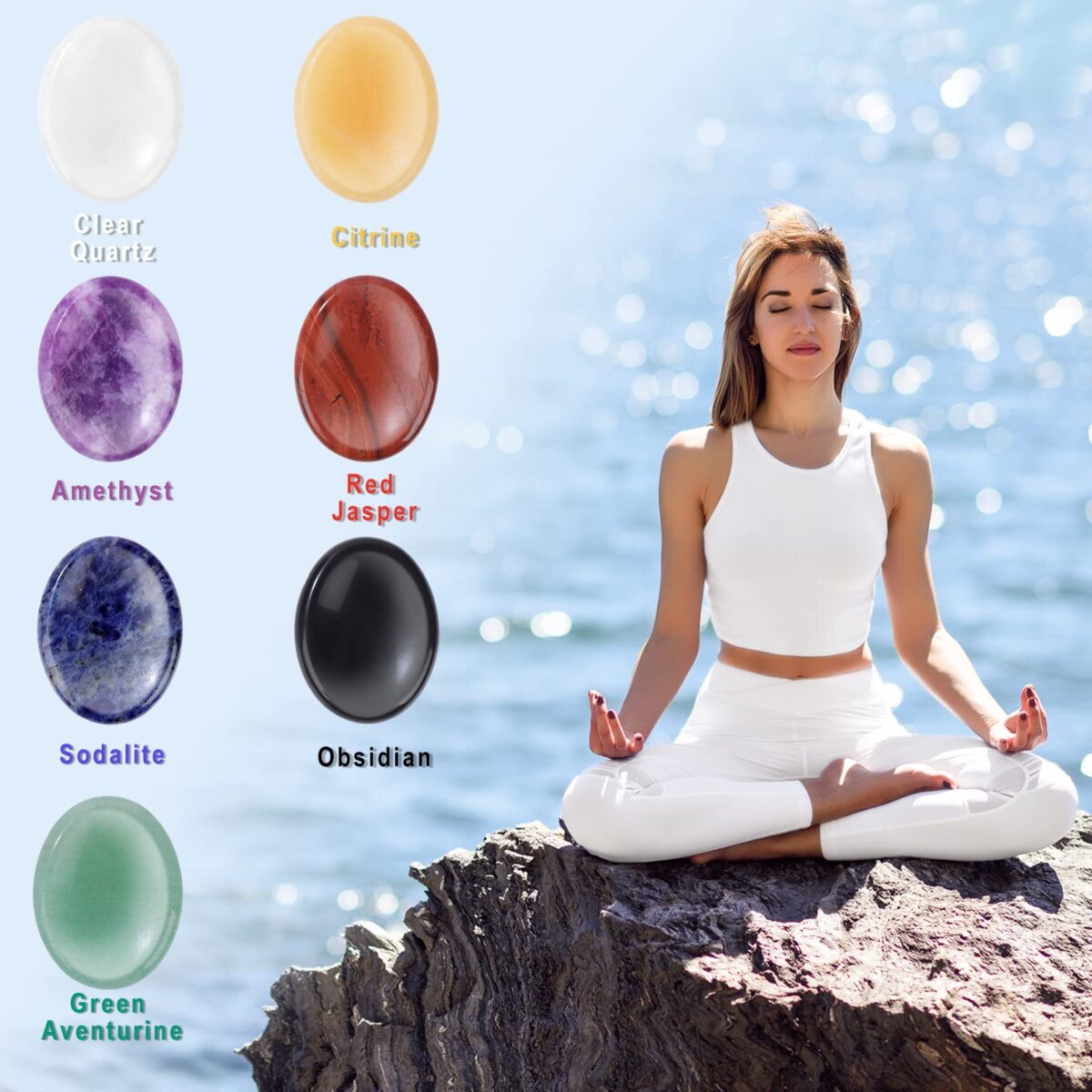 7PCS Thumb Worry Stones for Anxiety Healing Crystals Sets, 7 Chakra Crystals and Healing Stones, Meditation Crystal Reiki Natural Relax Palm Stone for Anxiety Therapy Relief - Image 5
