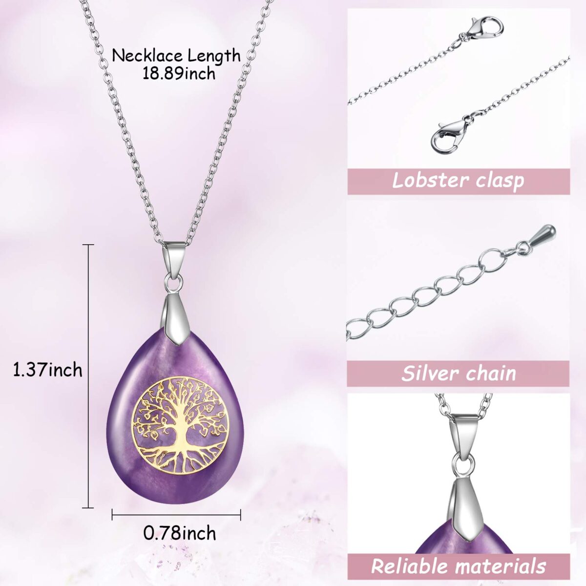 Yaomiao Tree Teardrop Crystal Pendant Necklaces Energy Natural Jewelry Stone Adjustable Chakra Charm Necklace for Valentine‘s Day Women Men Gifts - Image 2