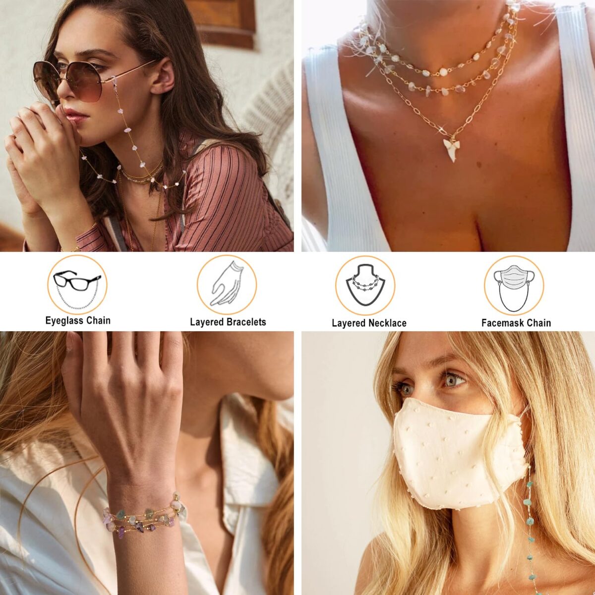 Glasses Chain for Women Eye Glasses Holders Around Neck Natural Crystal Eyeglasses Strap Sunglass Chains for Women - Image 6
