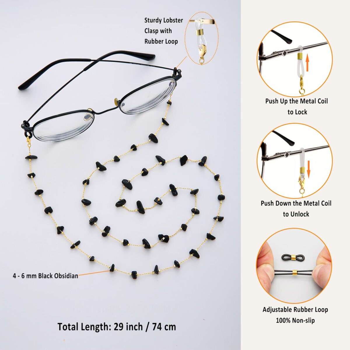 Glasses Chain for Women Eye Glasses Holders Around Neck Natural Crystal Eyeglasses Strap Sunglass Chains for Women - Image 2
