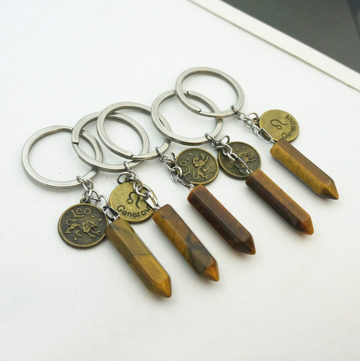 Zodiac Crystal Stone Keychain Natural Rose Stone/Red Agate/Aventurine Healing Crystal Keychain - Image 3