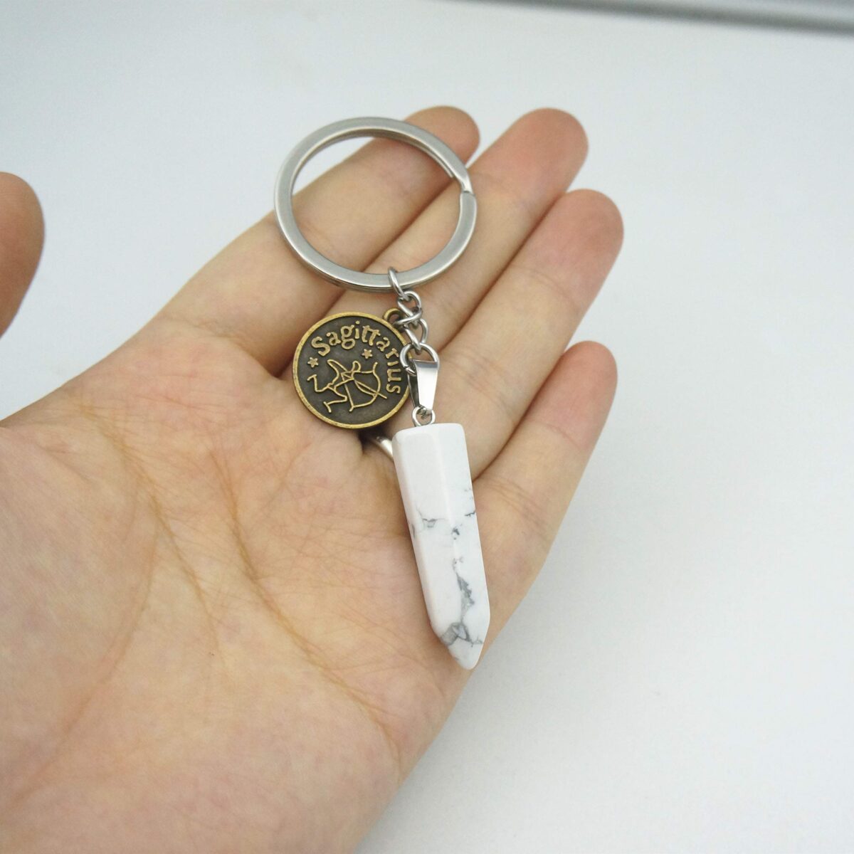 Zodiac Crystal Stone Keychain Natural Rose Stone/Red Agate/Aventurine Healing Crystal Keychain - Image 4