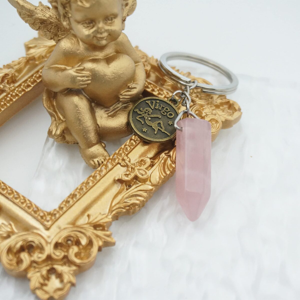 Zodiac Crystal Stone Keychain Natural Rose Stone/Red Agate/Aventurine Healing Crystal Keychain (Copy) - Image 3
