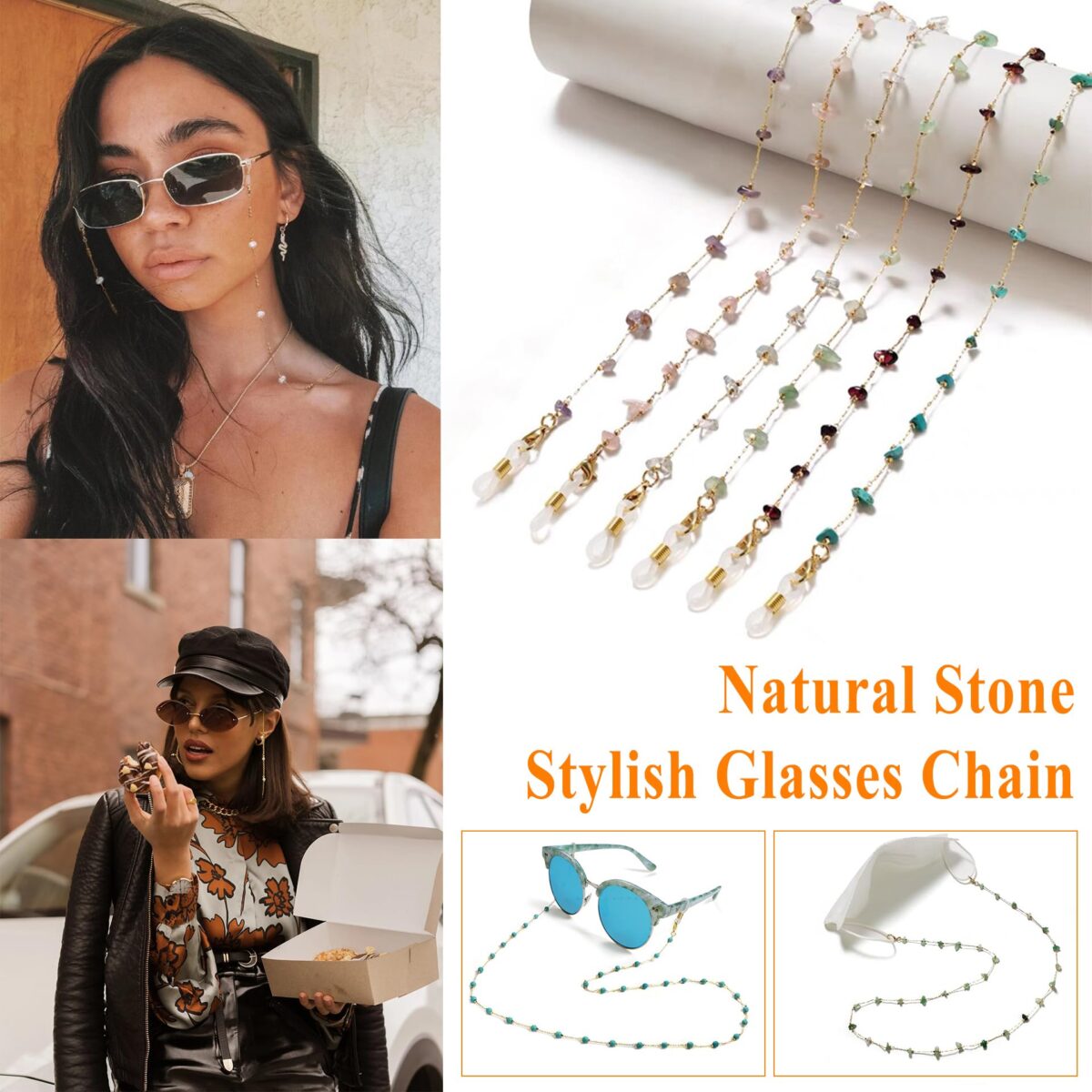 Glasses Chain for Women Eye Glasses Holders Around Neck Natural Crystal Eyeglasses Strap Sunglass Chains for Women - Image 5