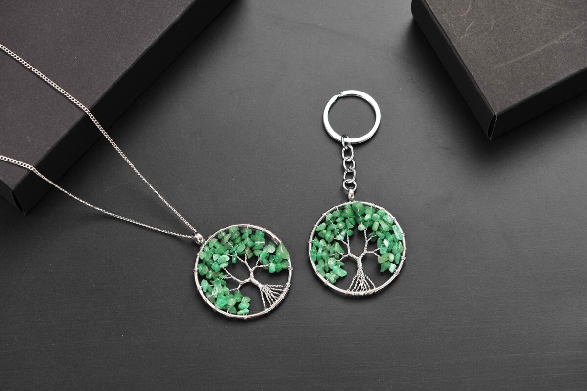 Tree of Life Keychain Natural Crystal Stone Handmade DIY Keychain Charm Pendant Necklace - Image 4