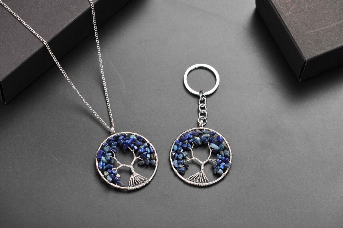 Tree of Life Keychain Natural Crystal Stone Handmade DIY Keychain Charm Pendant Necklace - Image 3