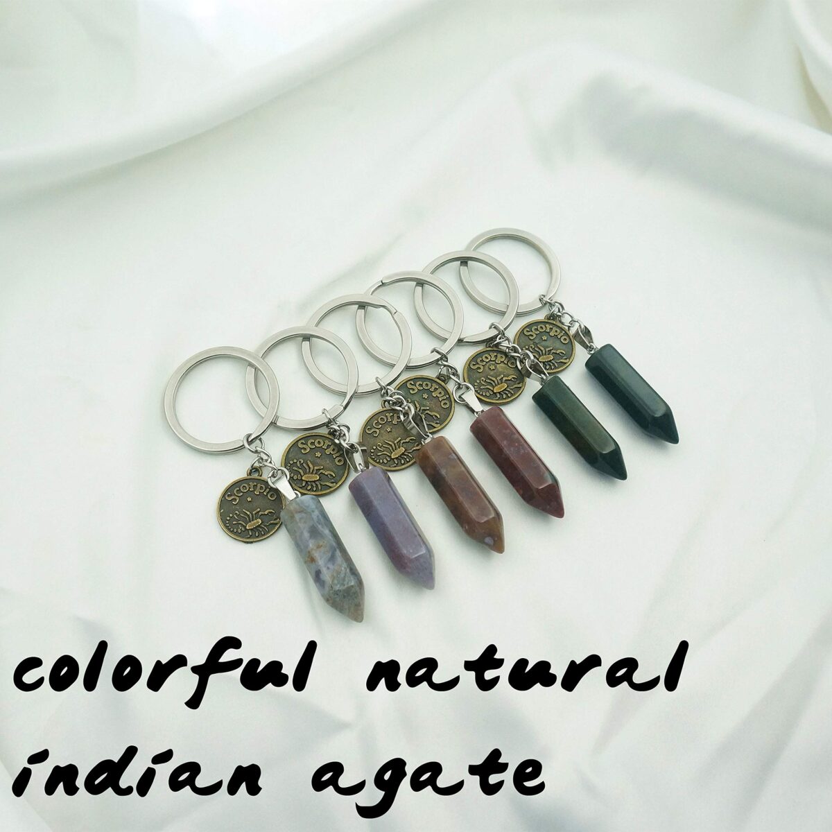 Zodiac Crystal Stone Keychain Natural Rose Stone/Red Agate/Aventurine Healing Crystal Keychain (Copy) - Image 2
