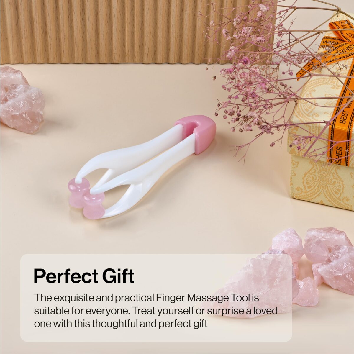 Finger Massage Tool, Hand Massager with Rose Quartz Roller, Effective Relief of Hand Discomfort Caused by Work, Game, Sports or Illness, Smooth Rose Quartz Roller Can Bring You The Great Comfort - Image 6