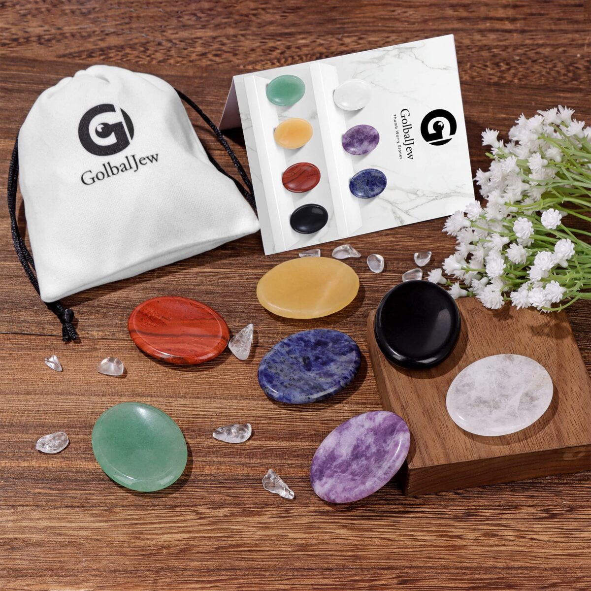 7PCS Thumb Worry Stones for Anxiety Healing Crystals Sets, 7 Chakra Crystals and Healing Stones, Meditation Crystal Reiki Natural Relax Palm Stone for Anxiety Therapy Relief - Image 2