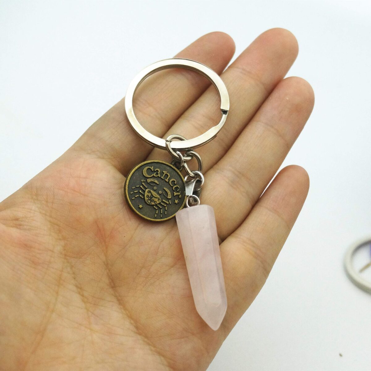 Zodiac Crystal Stone Keychain Natural Rose Stone/Red Agate/Aventurine Healing Crystal Keychain - Image 4