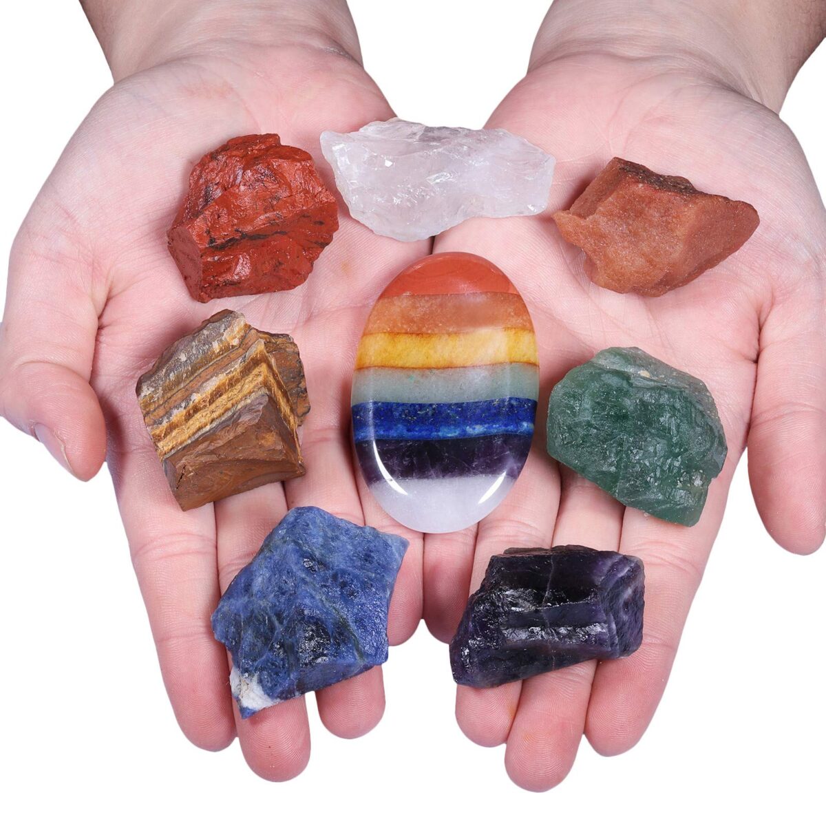 mookaitedecor 7 Chakra Crystals Set, Thumb Worry Stone & Raw Stones Kits for Meditation, Balancing and Reiki Healing - Image 2