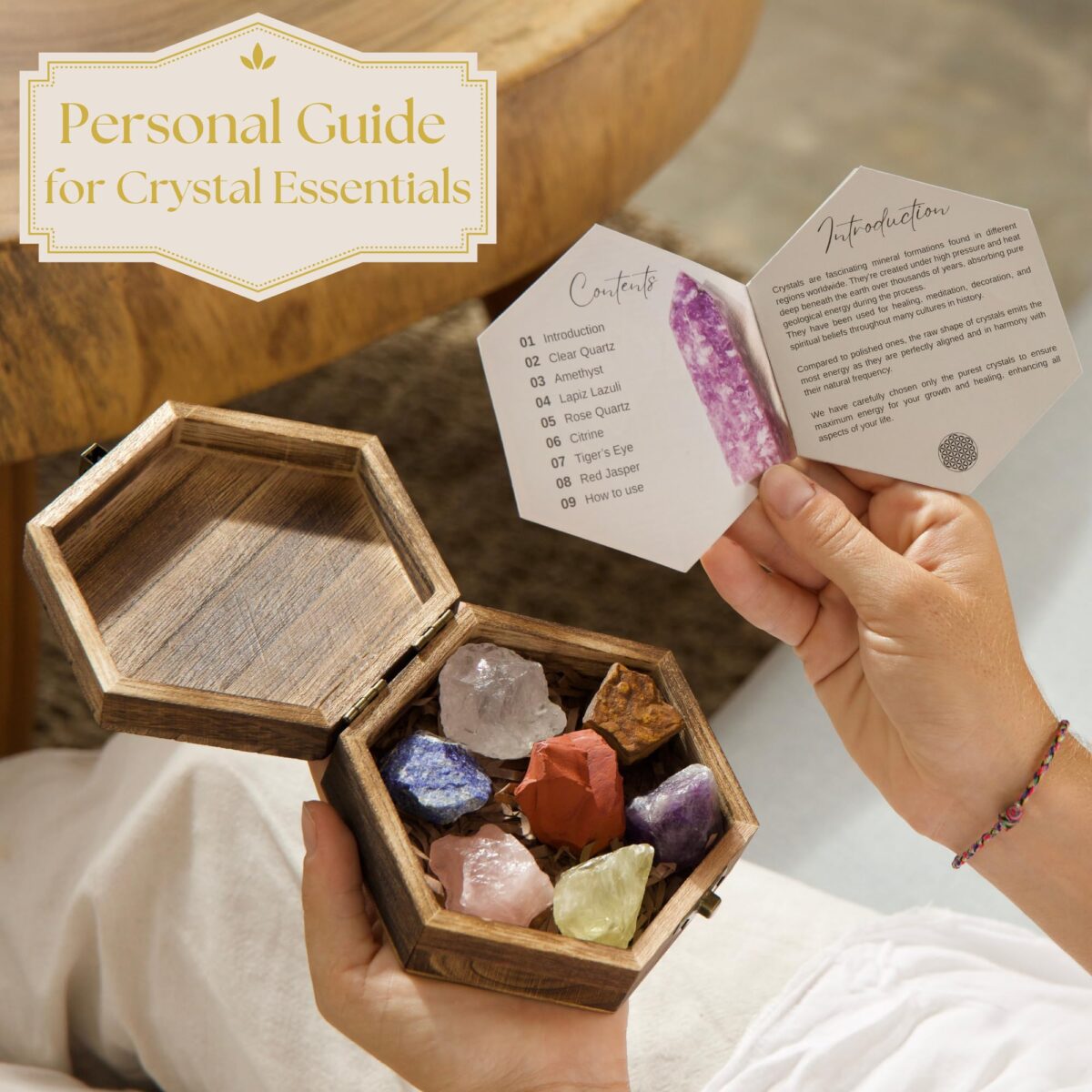 7 Chakras Crystals and Healing Stones with Guide Booklet – Large Raw Crystals and Stones Set Including Rose Quartz, Amethyst, and Lapis Lazuli in Wooden Box - for Healing and Protection - Image 4