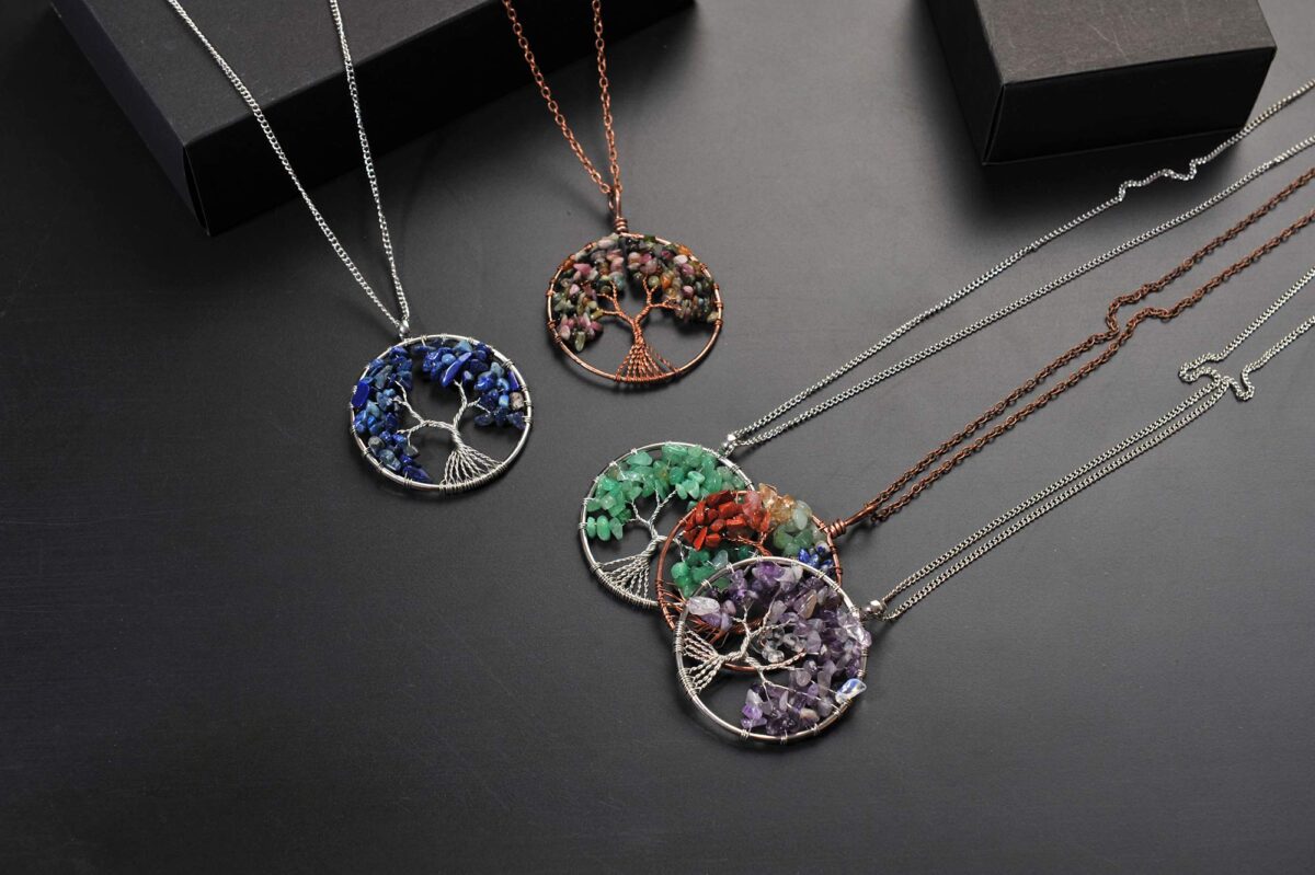 Tree of Life Keychain Natural Crystal Stone Handmade DIY Keychain Charm Pendant Necklace - Image 7