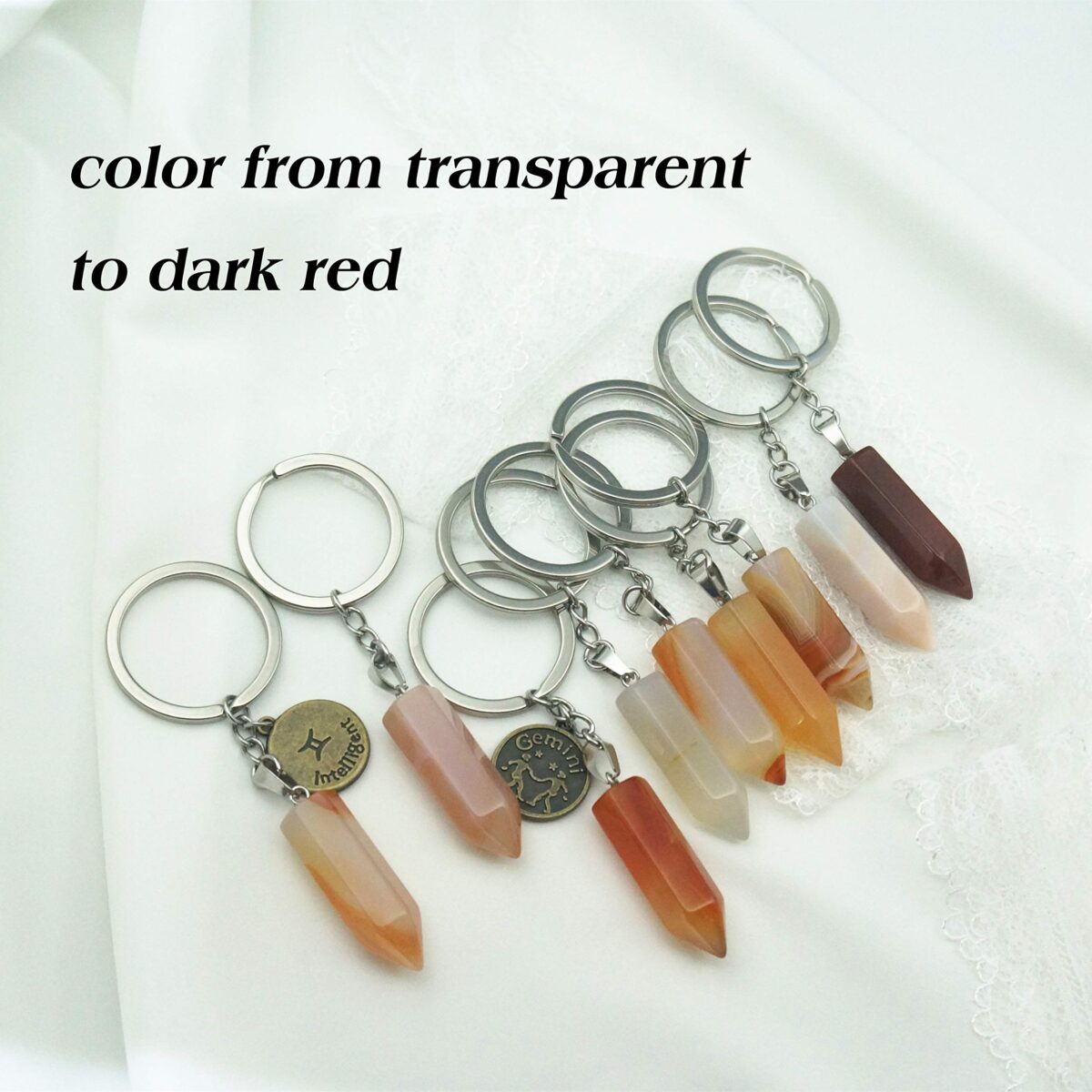Zodiac Crystal Stone Keychain Natural Rose Stone/Red Agate/Aventurine Healing Crystal Keychain - Image 4