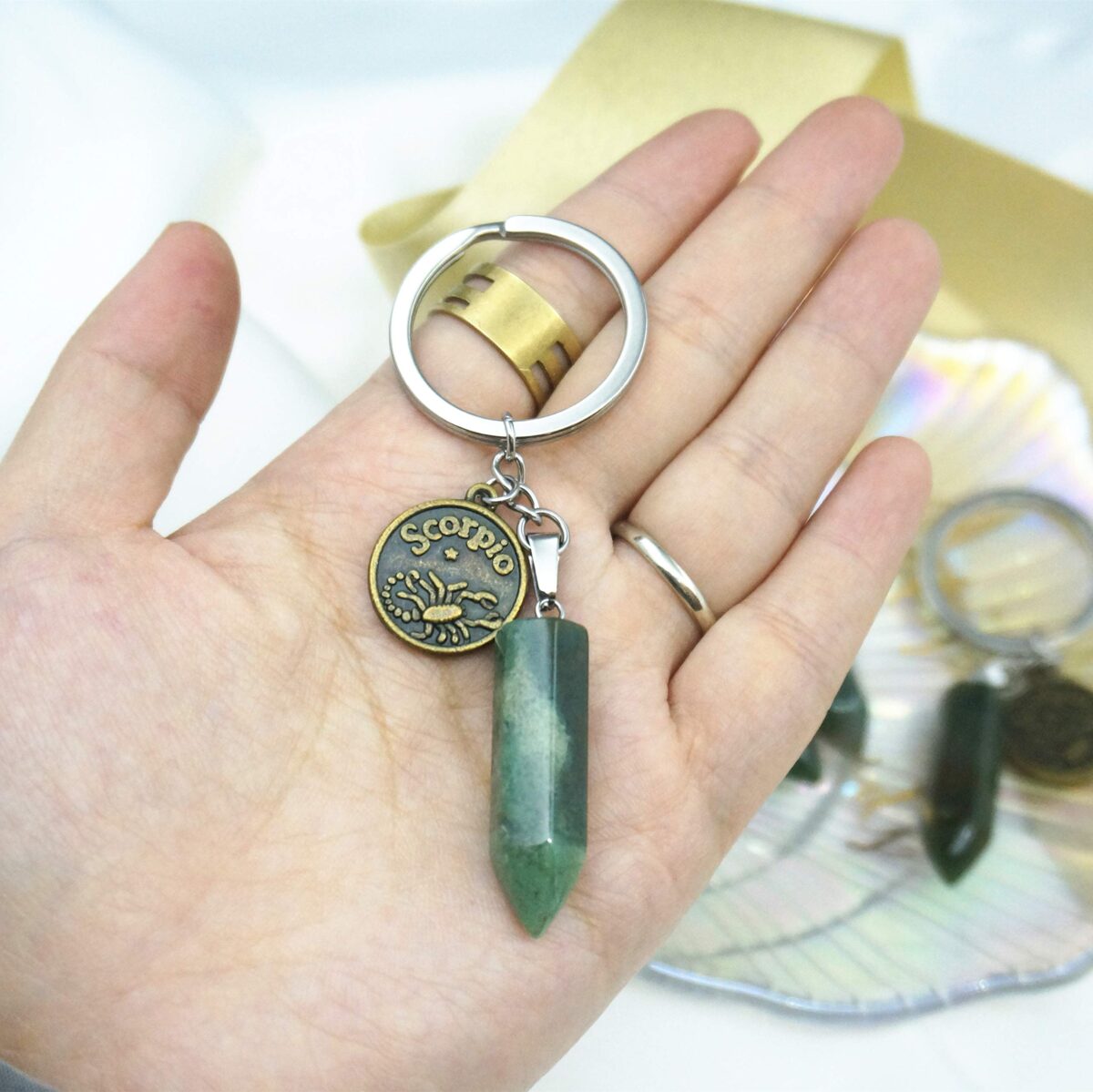 Zodiac Crystal Stone Keychain Natural Rose Stone/Red Agate/Aventurine Healing Crystal Keychain (Copy) - Image 5