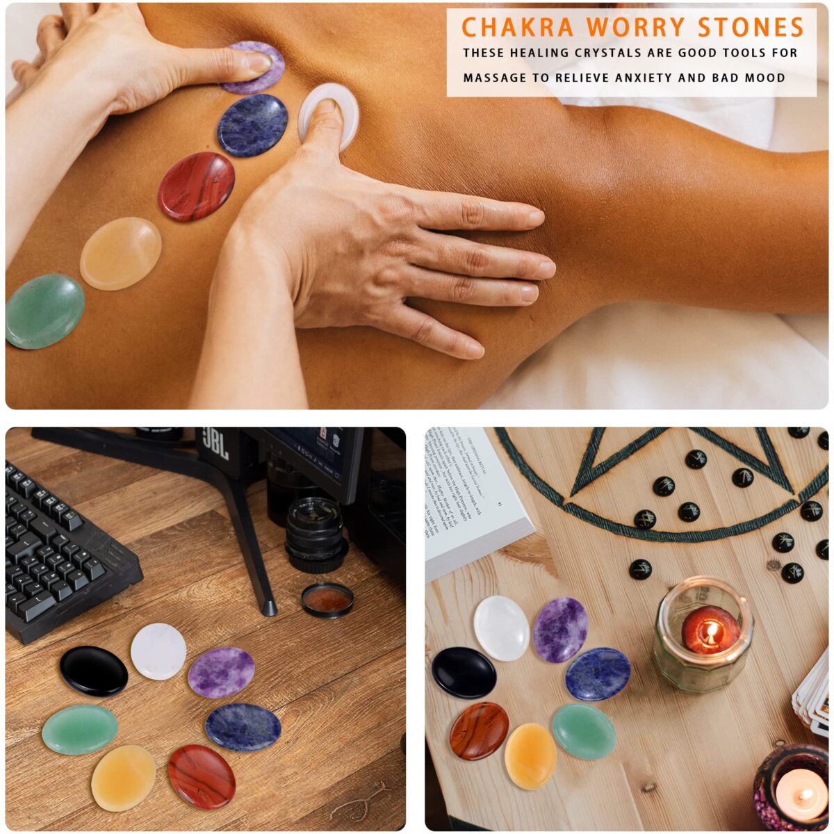 7PCS Thumb Worry Stones for Anxiety Healing Crystals Sets, 7 Chakra Crystals and Healing Stones, Meditation Crystal Reiki Natural Relax Palm Stone for Anxiety Therapy Relief - Image 3