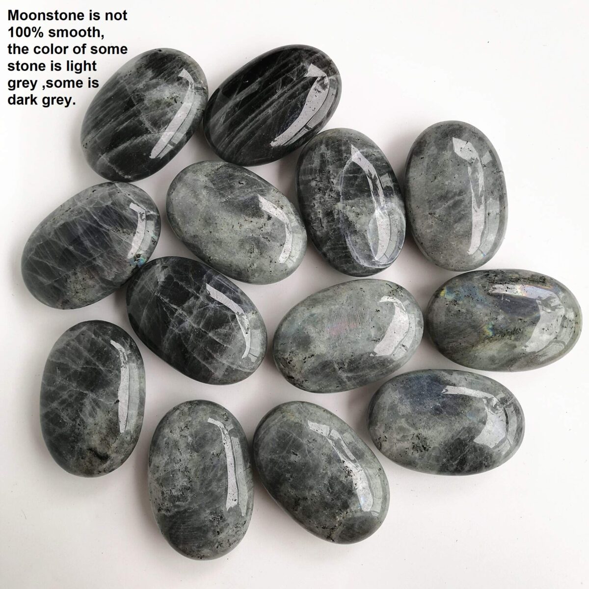 Natural Moonstone Oval Polished Worry Stones, Healing Crystal Indoor Fountain Stones Massage Energy Anxiety Relief Items - Image 4