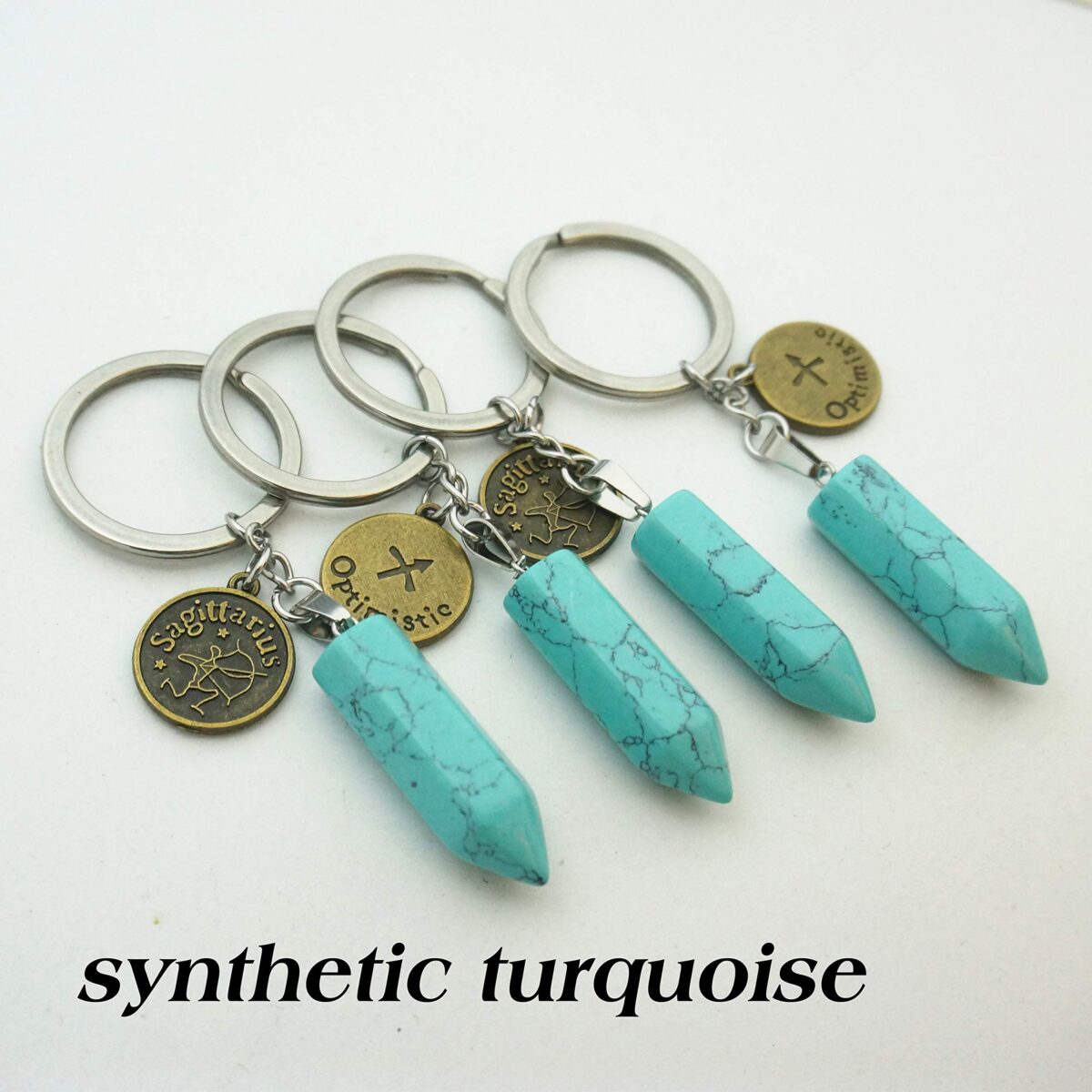 Zodiac Crystal Stone Keychain Natural Rose Stone/Red Agate/Aventurine Healing Crystal Keychain - Image 3