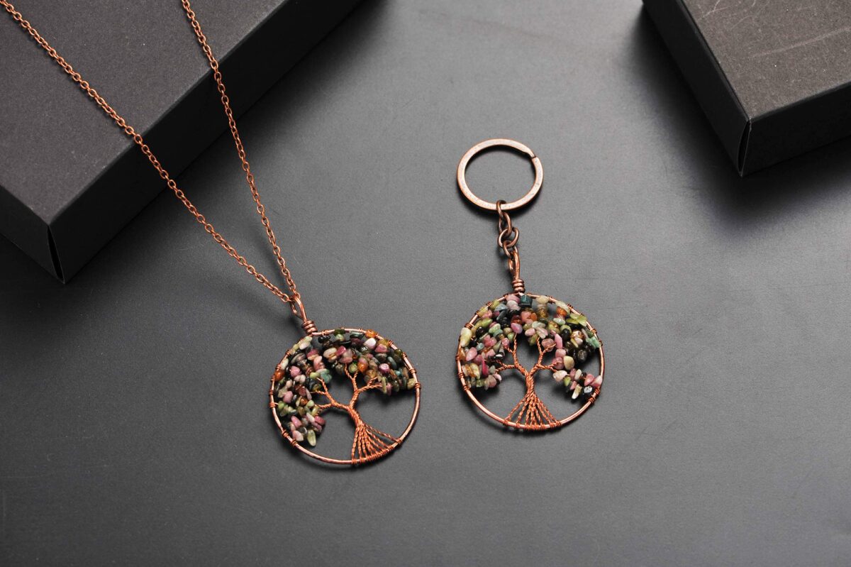 Tree of Life Keychain Natural Crystal Stone Handmade DIY Keychain Charm Pendant Necklace - Image 3