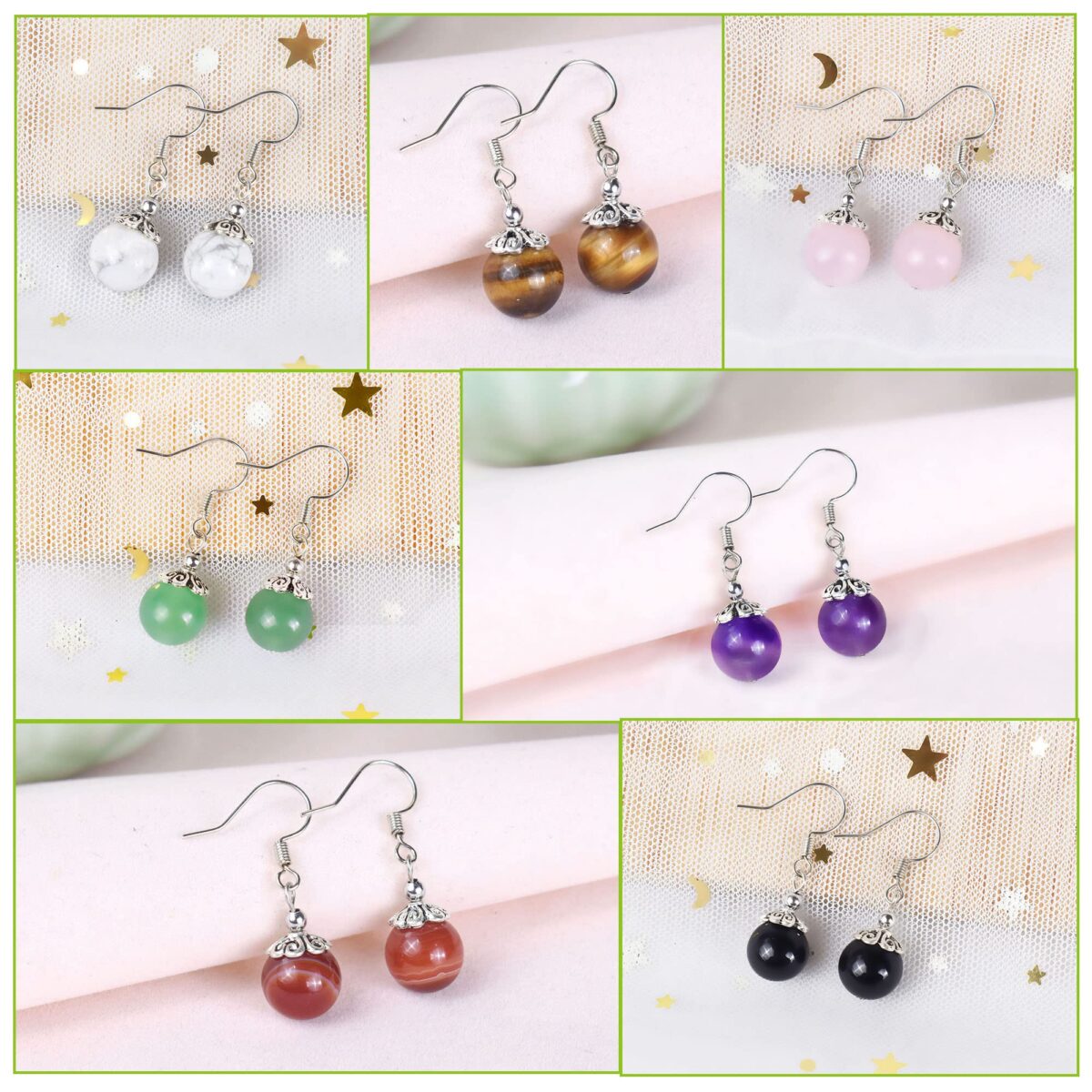Genuine Stone Beaded Earrings 7 Pairs Dangle Earrings Chakra Earring Healing Crystal Lightweight Colorful Gemstone Earrings Gifts for Women Mom - Image 3