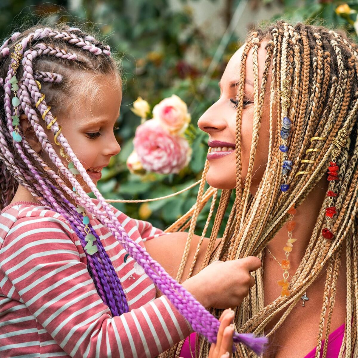 BBTO 12 Pcs Dreadlocks Hair Clips, Natural Stone & Metal Pirate Accessories for Women, Hair Charms for Girls Braids, 6 Bright Colors (Blue, Green, Pink, Red, Purple, Brown) - Image 5