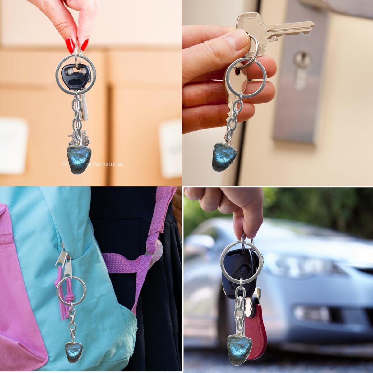 Labradorite Crystal Car Key Holder - Crystals and Healing Stones Car Keys Keychain for Gift for Christmas Stockings Stuffers for Women Men Teen Kids (Tumbled Crystal Keychain) - Image 6
