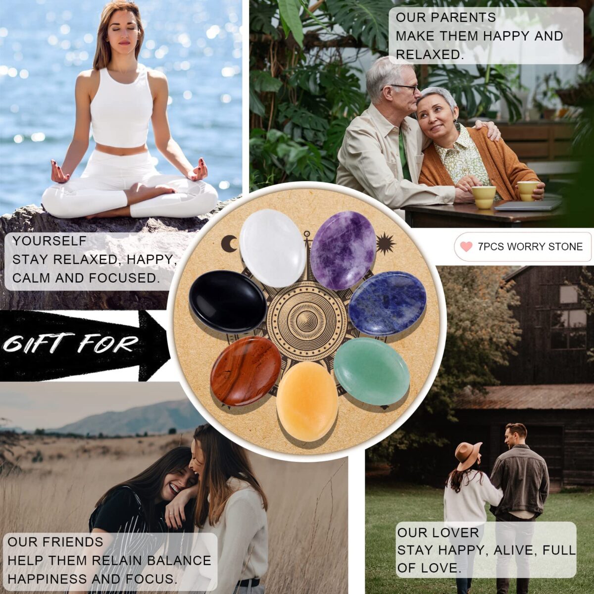 7PCS Thumb Worry Stones for Anxiety Healing Crystals Sets, 7 Chakra Crystals and Healing Stones, Meditation Crystal Reiki Natural Relax Palm Stone for Anxiety Therapy Relief - Image 4
