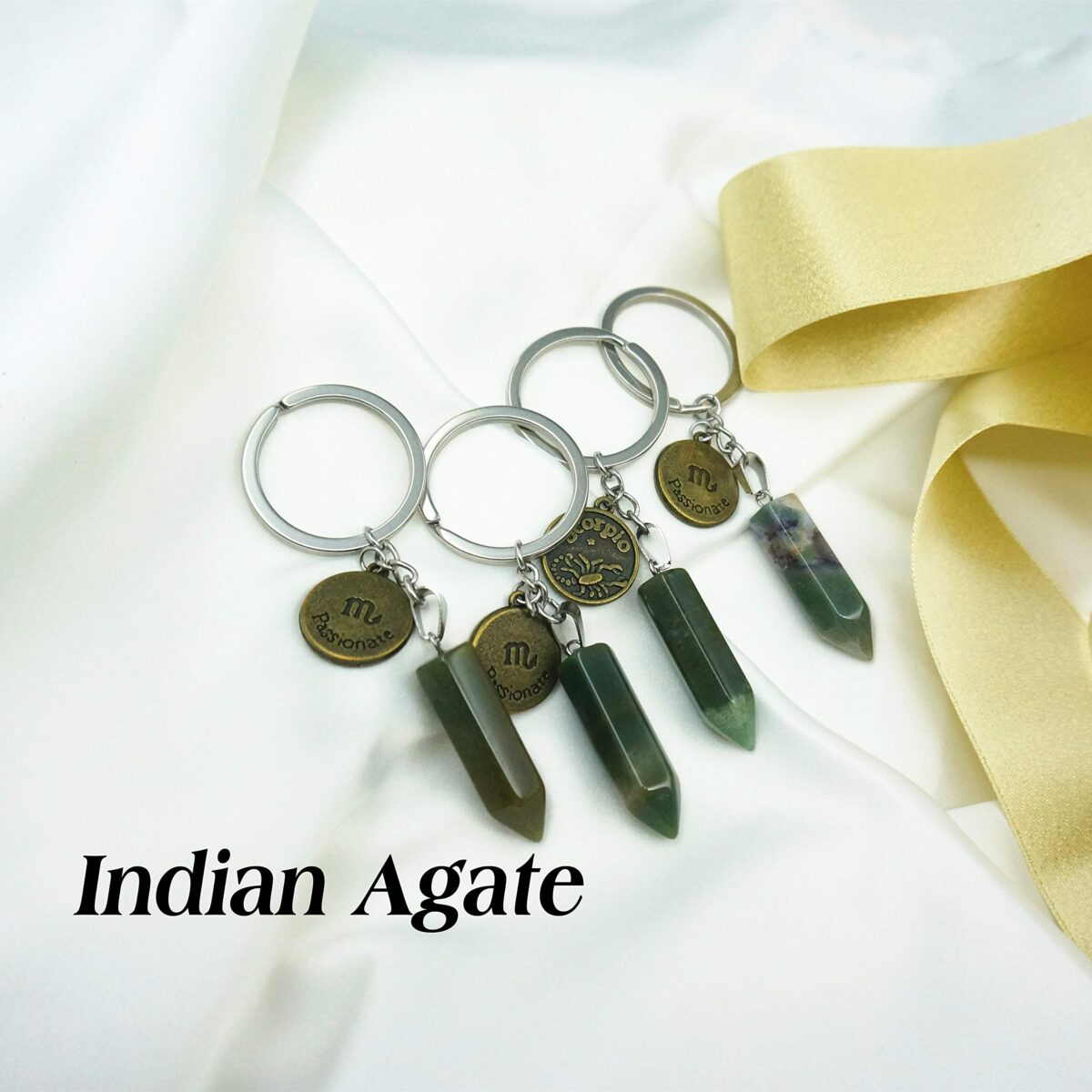 Zodiac Crystal Stone Keychain Natural Rose Stone/Red Agate/Aventurine Healing Crystal Keychain (Copy) - Image 3