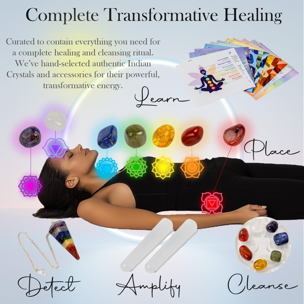 7 Chakra Healing Crystal Set. 11pc Authentic Real Crystals and Healing Stones for Holistic Therapy. 7 Gemstones, Selenite Plate and Wands Plus a Healing Guide for Natural Healing - Image 2