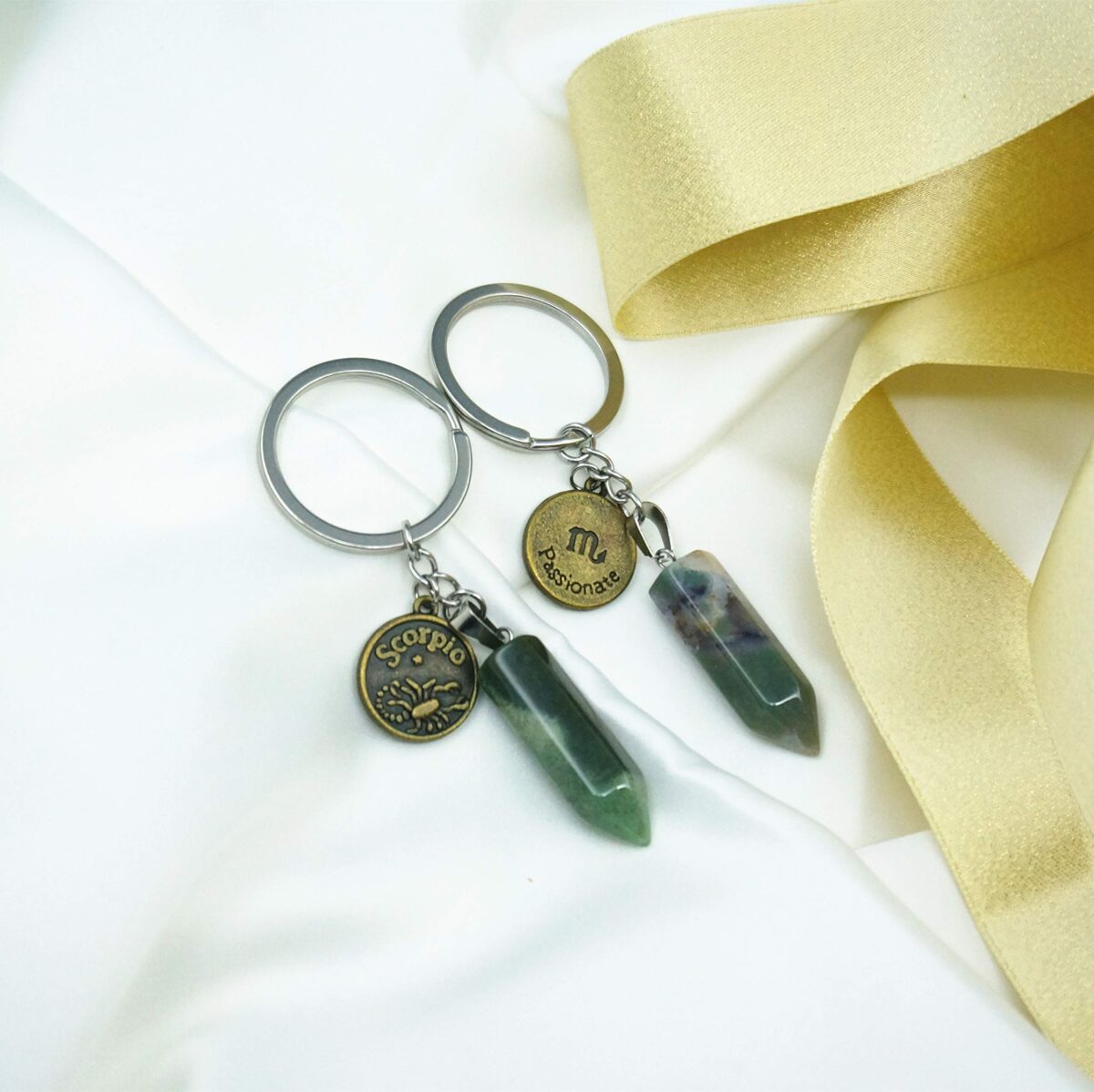 Zodiac Crystal Stone Keychain Natural Rose Stone/Red Agate/Aventurine Healing Crystal Keychain (Copy) - Image 4