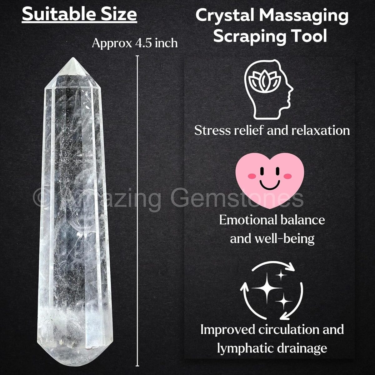 (Pointed) Clear Quartz Crystal Wand Massage Stick - Pelvic Wand Gua Sha for Adults - Crystals and Healing Stones Massage Wands for Adults Gifts - Image 5