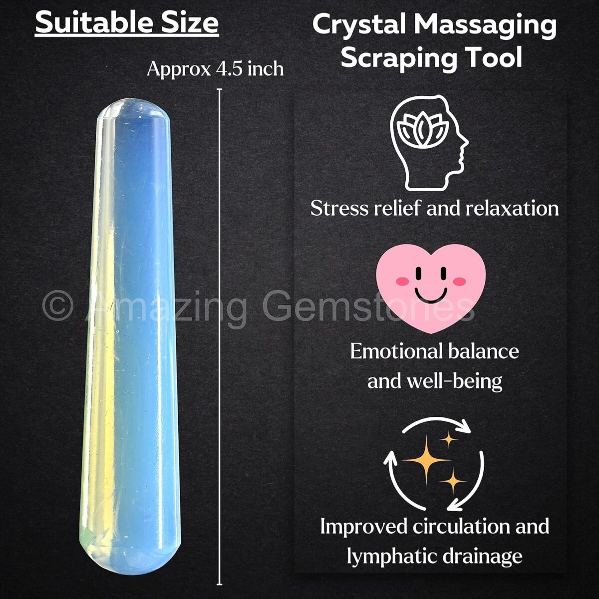 (Smooth) Opalite Crystal Wand Massage Stick - Pelvic Wand Gua Sha for Adults - Crystals and Healing Stones Massage Wands for Adults Gifts - Image 5