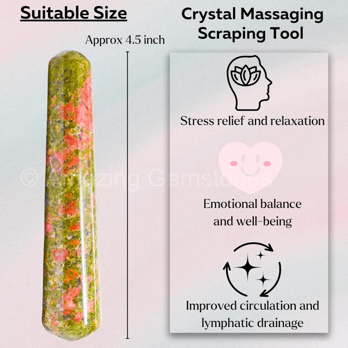(Smooth) Unakite Crystal Wand Massage Stick - Pelvic Wand Gua Sha for Adults - Crystals and Healing Stones Massage Wands for Adults Gifts - Image 4