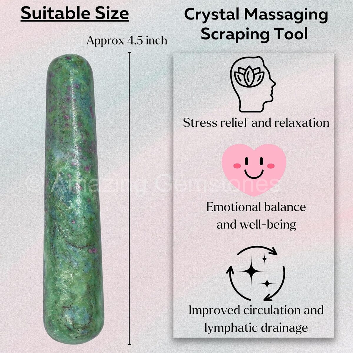 (Smooth) Ruby Fuchsite Crystal Wand Massage Stick - Pelvic Wand Gua Sha for Adults - Crystals and Healing Stones Massage Wands for Adults Gifts - Image 5