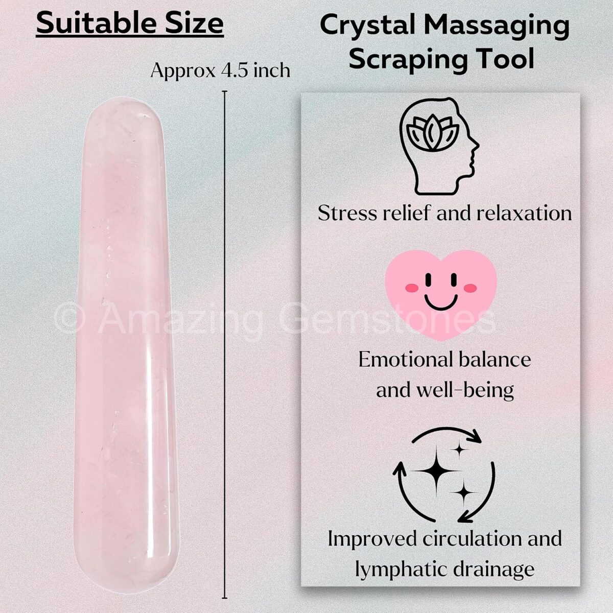 (Smooth) Rose Quartz Crystal Wand Massage Stick - Pelvic Wand Gua Sha for Adults - Crystals and Healing Stones Massage Wands for Adults Gifts - Image 5