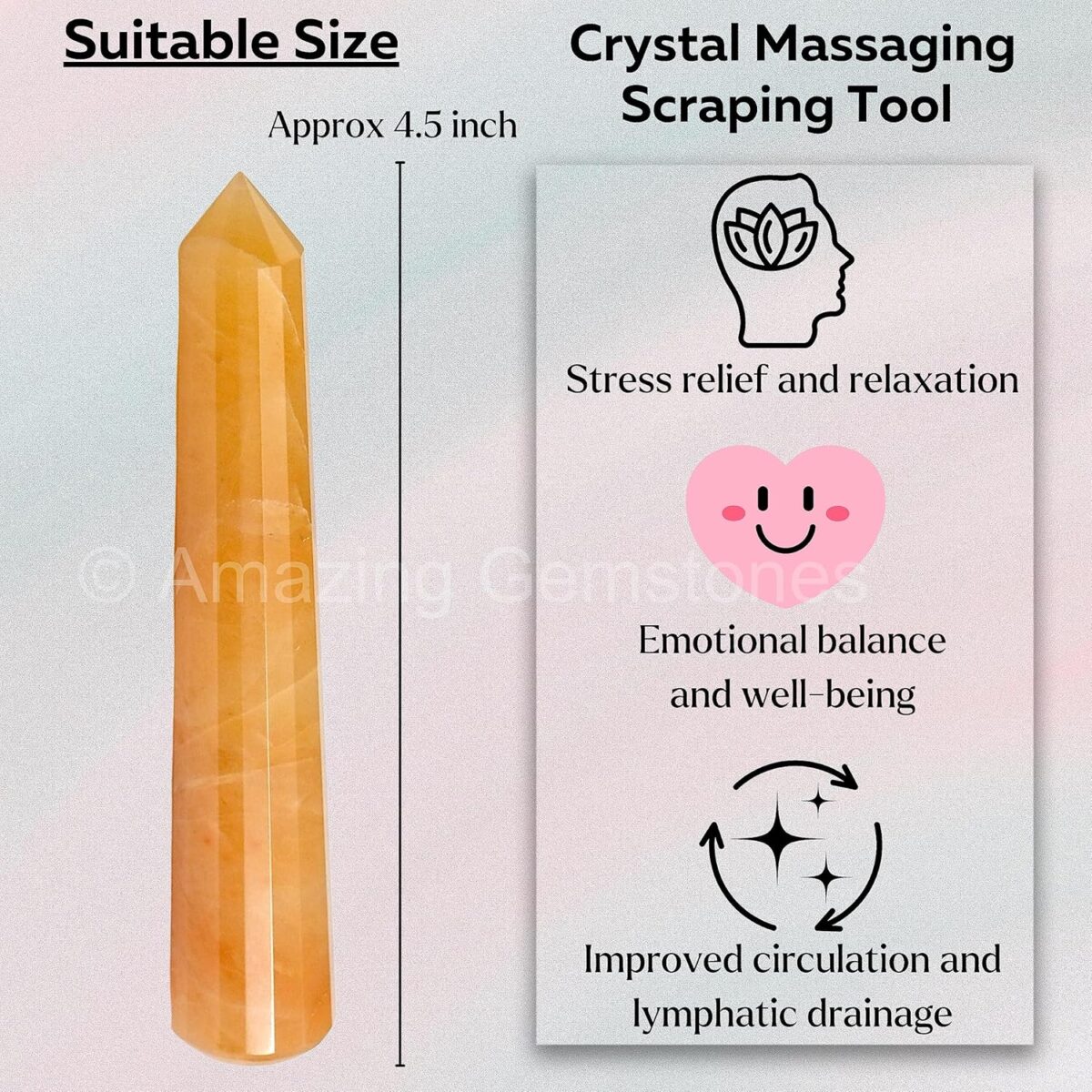 (Pointed) Yellow Aventurine Crystal Wand Massage Stick - Pelvic Wand Gua Sha for Adults - Crystals and Healing Stones Massage Wands for Adults Gifts - Image 5