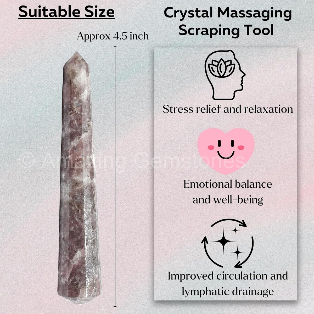 (Pointed) Lepidolite Crystal Wand Massage Stick - Pelvic Wand Gua Sha for Adults - Crystals and Healing Stones Massage Wands for Adults Gifts - Image 5