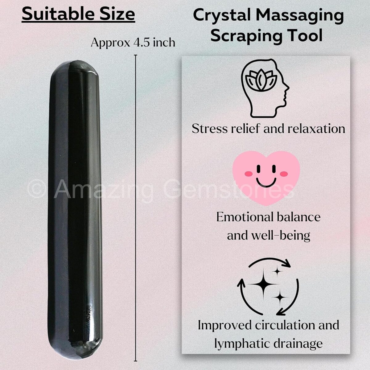 (Smooth) Black Agate Crystal Wand Massage Stick - Pelvic Wand Gua Sha for Adults - Crystals and Healing Stones Massage Wands for Adults Gifts - Image 5